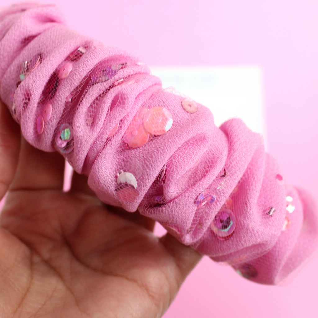 PINK SEQUINS Scrunchie Headband