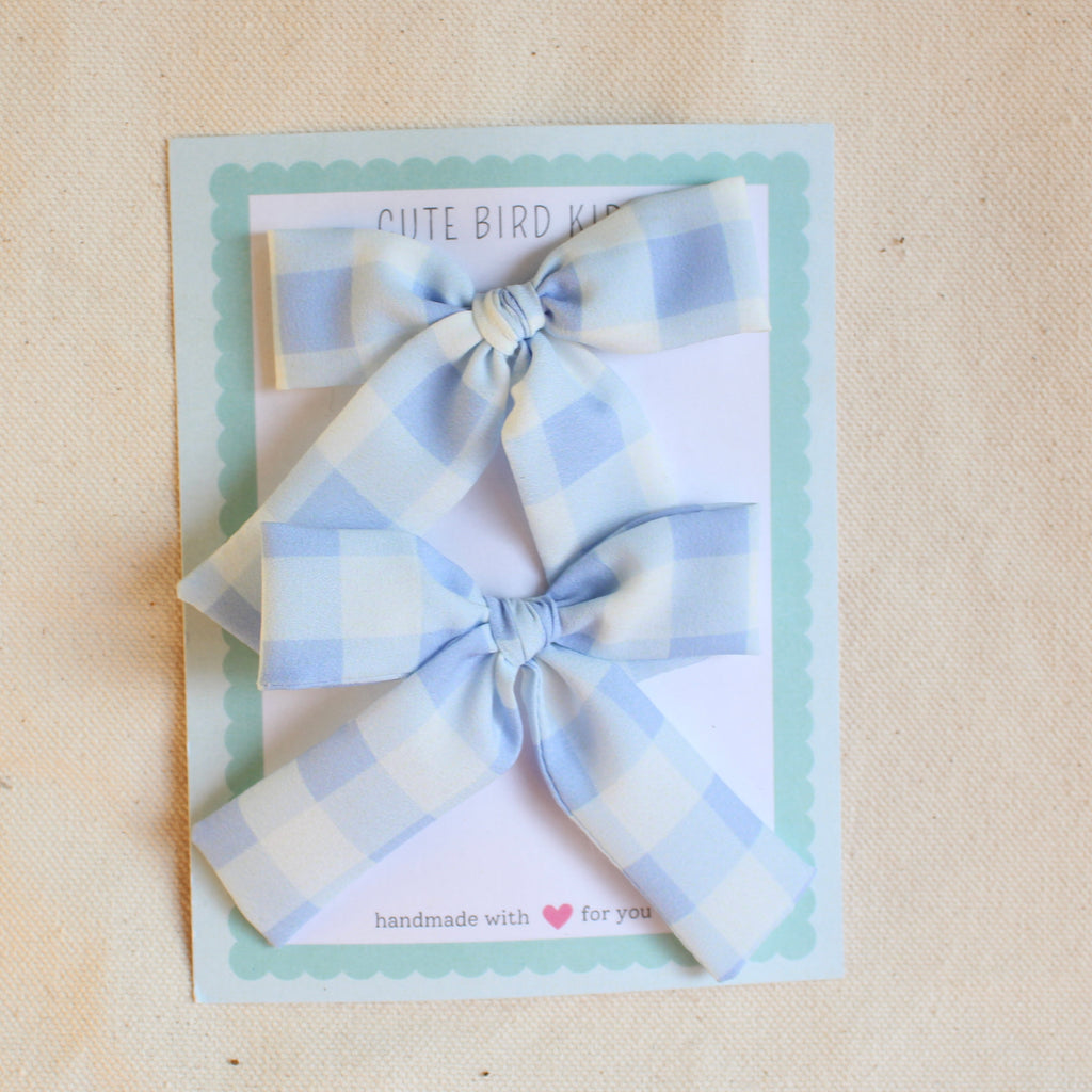 PERI BLUE GINGHAM Mini Lady Bows