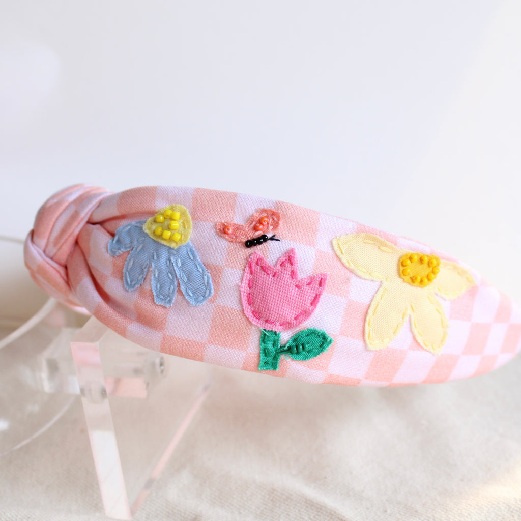 PEACH CHECKERED Knotted Headband